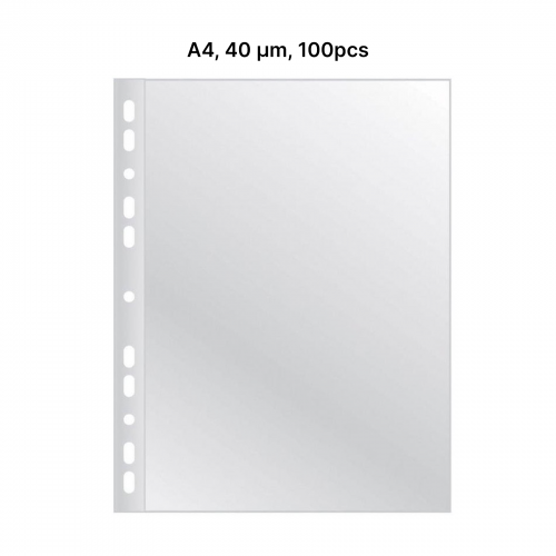 Dokumentu kabatiņas BCF AD Class PUNCHED POCKET Cristal Clear A4 40 mic, ECONOMY pouch 100 gab.