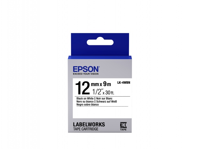 Epson Label Cartridge  LK-4WBN Standard glue Black on White 12mm (9m)