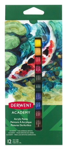 Akriliniai dažai Derwent Academy 12 spalvų po 12 ml